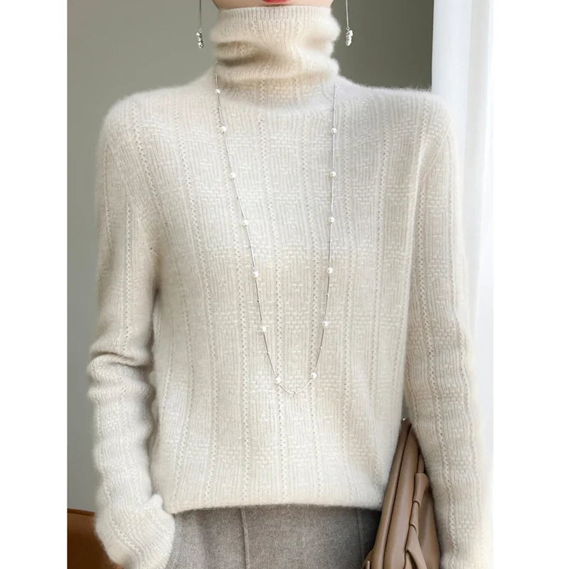 nvxiot New 100% merino wool women's cashmere sweater autumn and winter fashionable high-necked pullover casual long-sleeved knit top