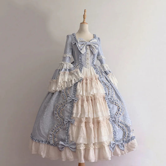 MQTIME  -  2024 New Light Blue Bowknot Lolita Dress Women Fashion Gothic Lace Patchwork Japaness Style Sweet Lolita Cosplay Vintage Dress