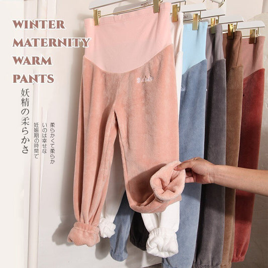 Winter Warm Maternity Pants Flannel Pregnancy Leggings Solid Color Pants Elastic Pregnant Women Trousers Pregnancy Clothes