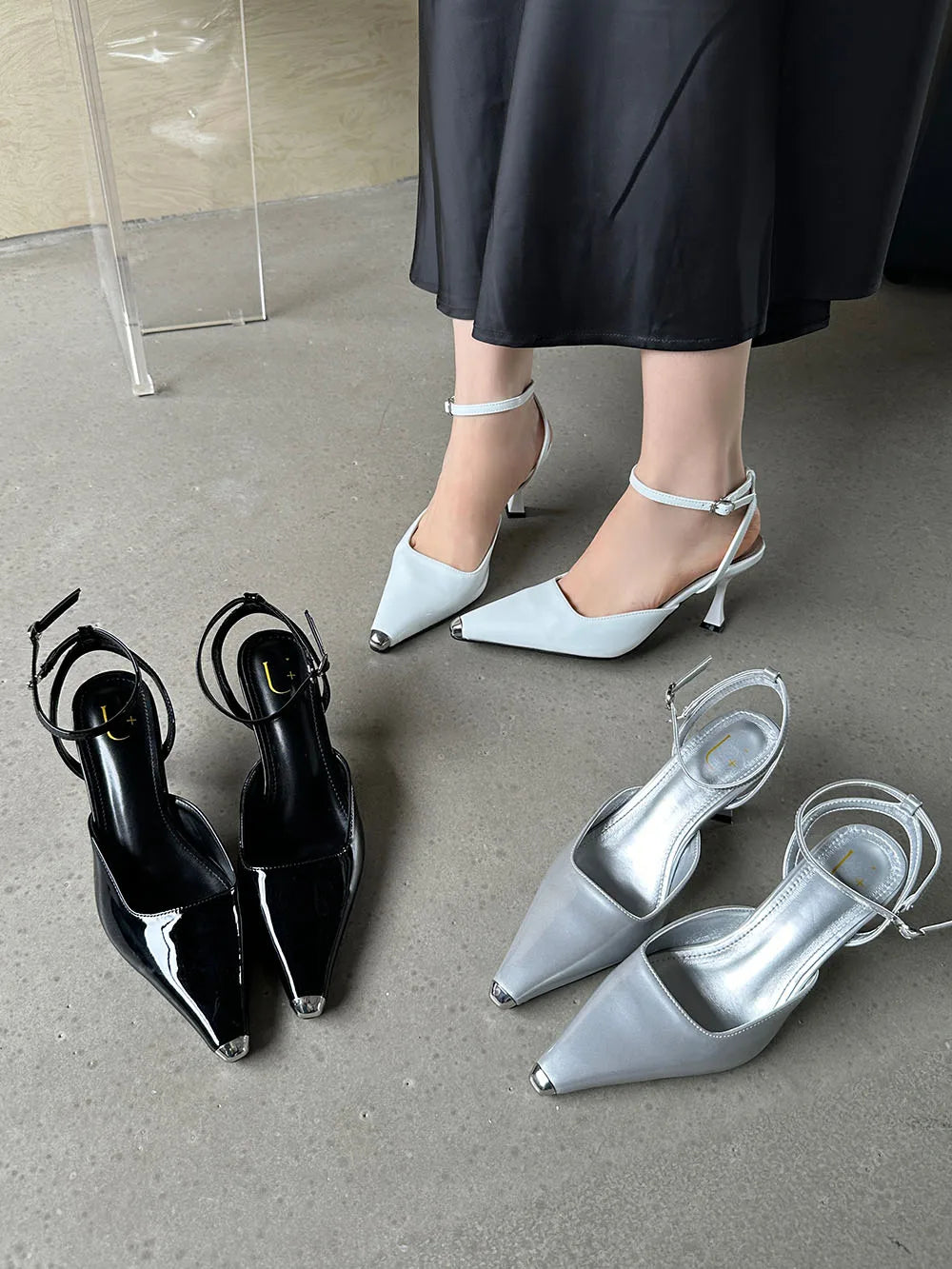 nvxiot Pointed Toe Women Sandals Black Silver White Summer Dress Shoes Thin High Heels Ankle Strap Party Pumps Wedding Sexy Pumps 35-39