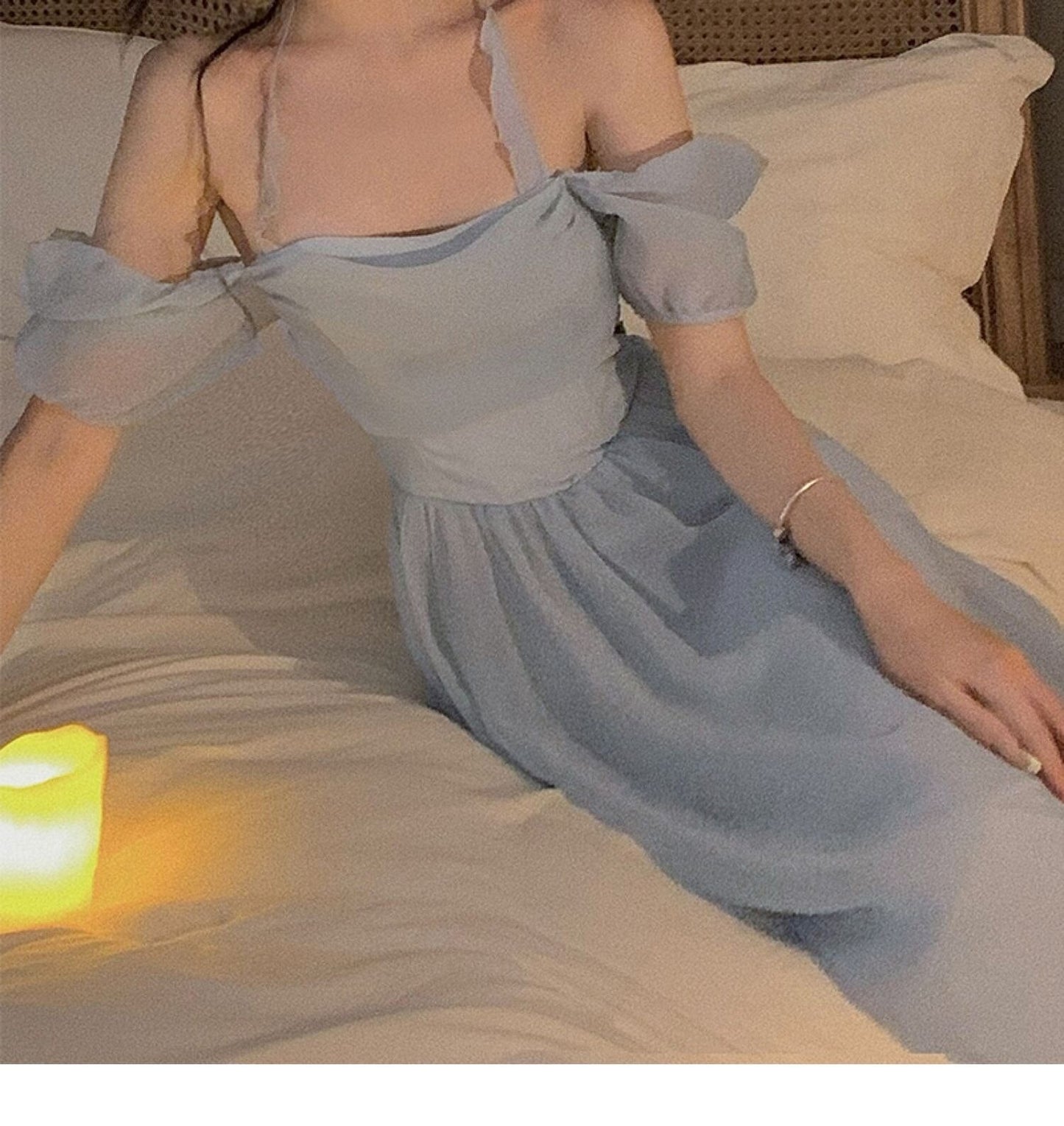 nvxiot Women Suspenders Dress Square Collar Light Blue Long Dresses Neck-mounted Sexy Party Dress Elegant Casual Office Lady Woman Robe