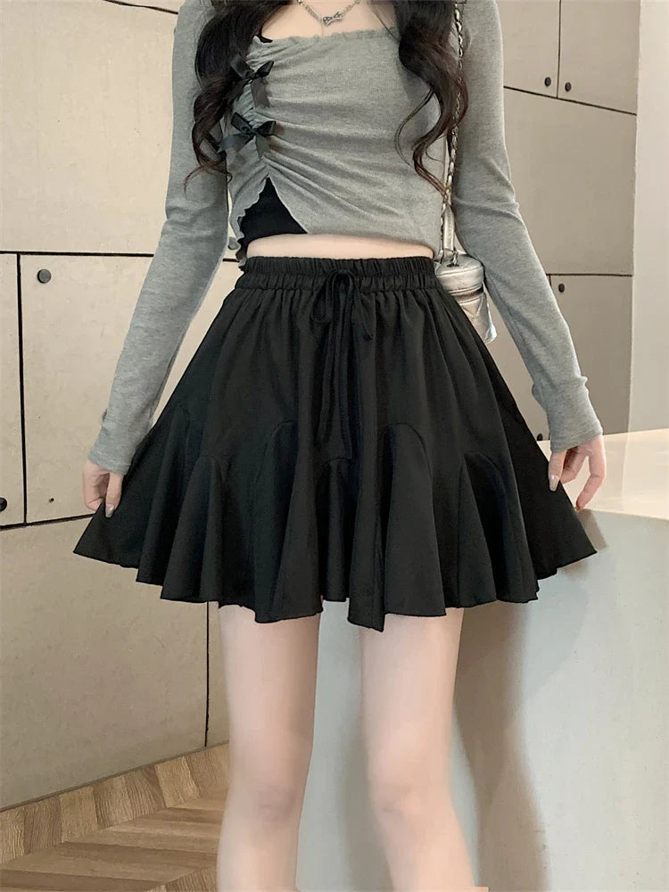 nvxiot  -  Women's Elastic Waist Pleated Half Skirt, Oversized, Chubby Girl, Fluffy, Wide Leg, Short, Fashionable, Summer, New, 2024