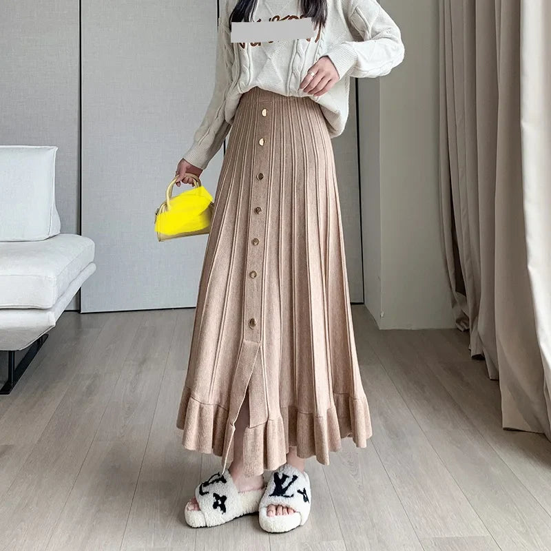 nvxiot  -  Thickened knitted half length skirt for women, autumn and winter slim A-line skirt, large swing skirt