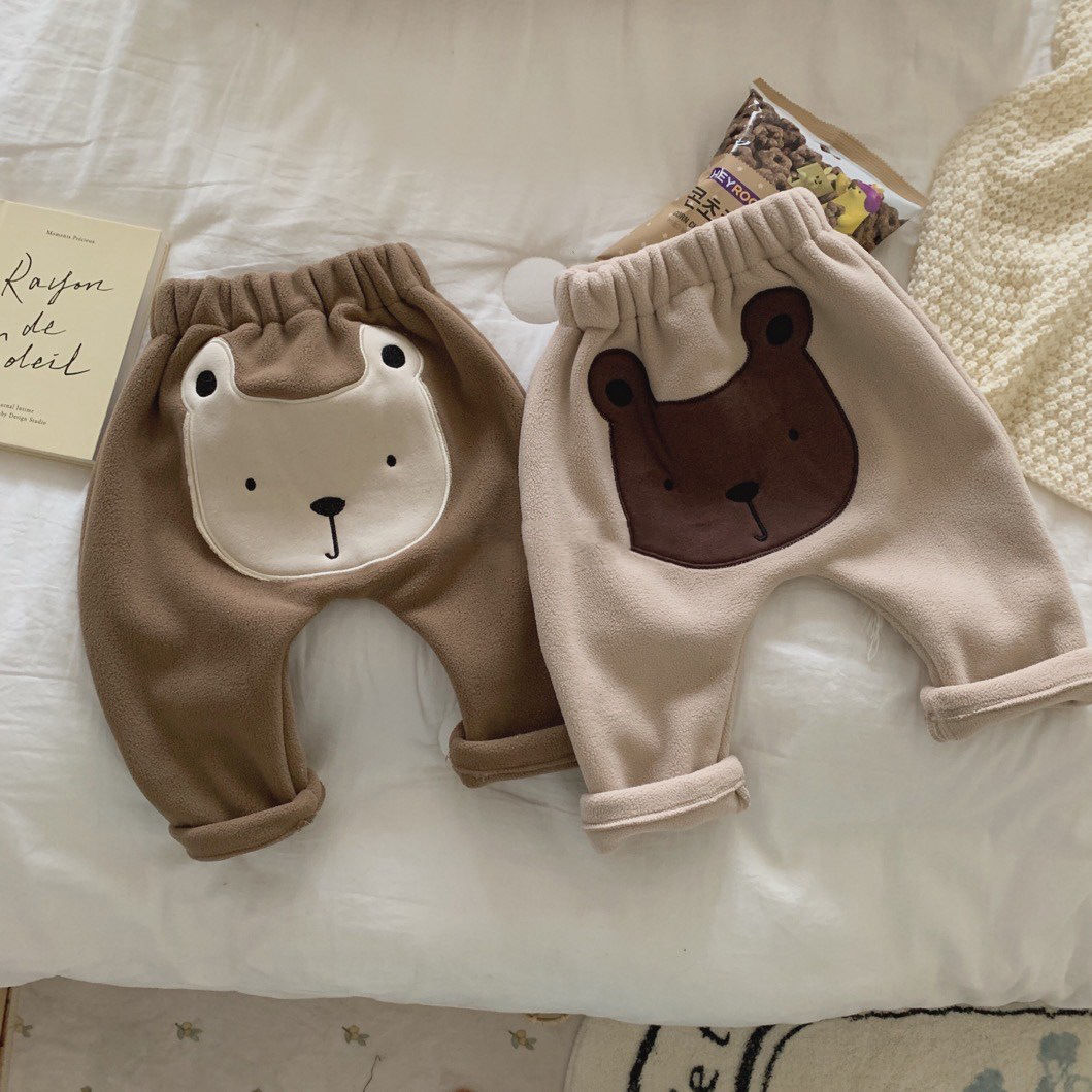 Autumn Winter Baby Boy Pants Children Cartoon Bear Velvet Thick Fleece Harem Pants Warm Kids Infant Trainers Casual Pant Clothes