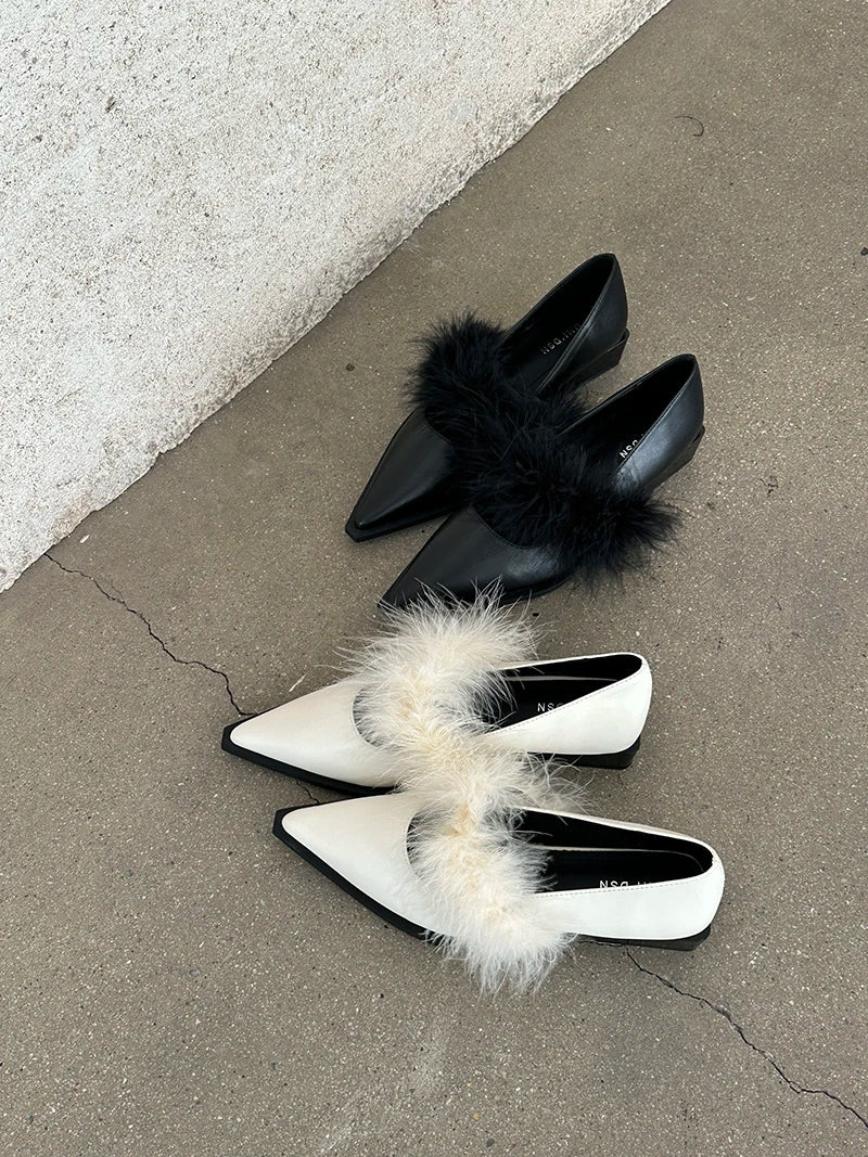 nvxiot Pointed Toe Women Flats News Fur Design Autumn Spring Dress Shoes Black White Shallow Slip On Pumps Black White Sexy Loafer