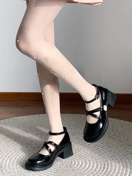 nvxiot  Korean Vintage Mary Janes Shoes Office Lady Causal Fashion Party Shoes Pure Color Elegant Shoes Women Medium Heel