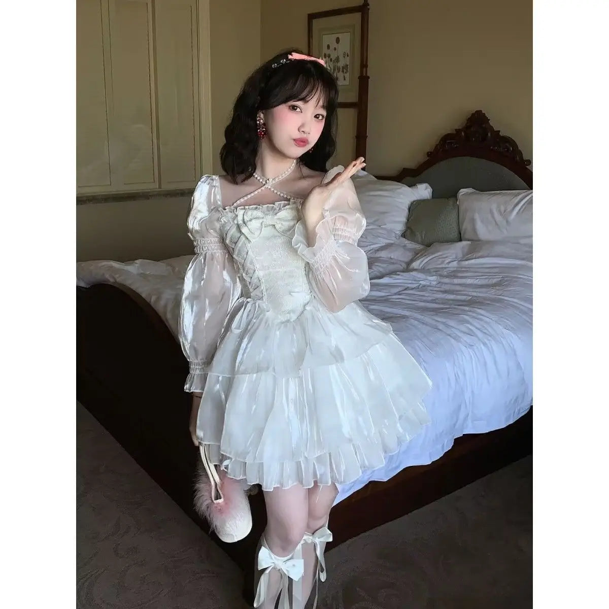 MQTIME   - Women Fairy Dress 2024 Spring Summer Square Collar Lolita Dress Female High Waist Cake Mini Dress Female Y2k party Dress