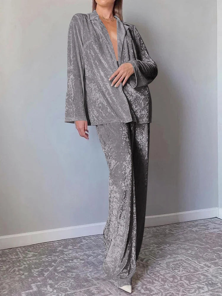 nvxiot Sleepwear Long Sleeve Women Sets Lapel Nightwear Women's Pajamas Knitting Trouser Suits Single Breasted Home Suit