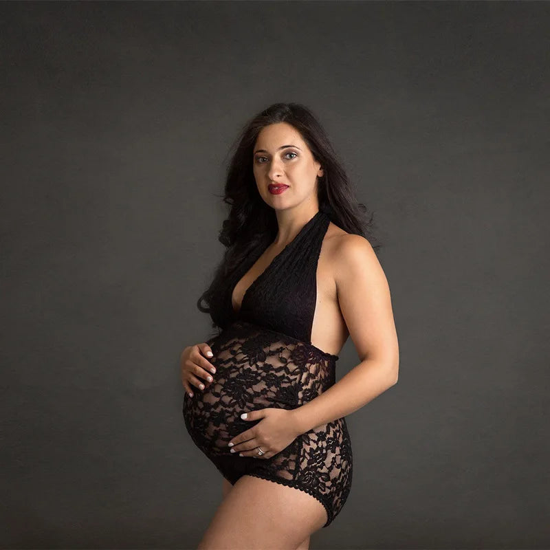 MQTIME  -  Maternity Bodysuit Pregnant Photo Shoot Open Back Sexy Lace Dress Photography Clothes For Pregnancy Photo Jumpsuit