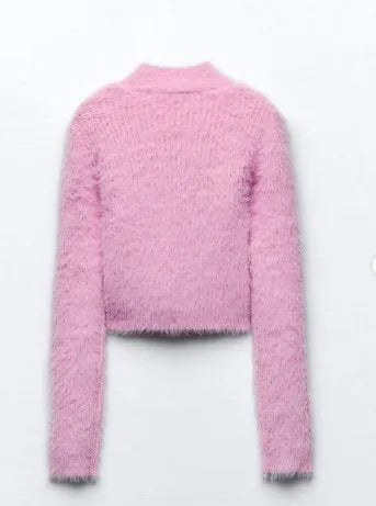 nvxiot Elegant Pink Mohair Sequin Sweater Women Fashion O Neck Long Sleeve Slim Knitted Pullover Autumn Winter Chic Ladies Knitwear