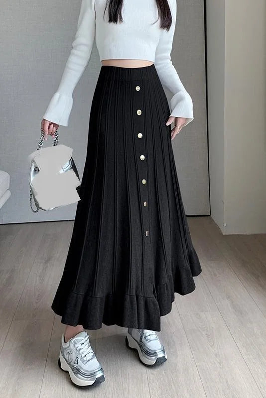 nvxiot  -  Thickened knitted half length skirt for women, autumn and winter slim A-line skirt, large swing skirt