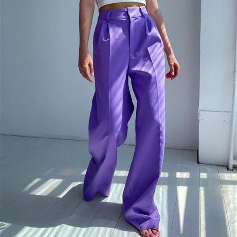 nvxiot Spring Autumn Elegant Blue Office Women'S Pants 2023 New Fashion Loose Ladies Trousers Casual High Waist Wide Pants for Women