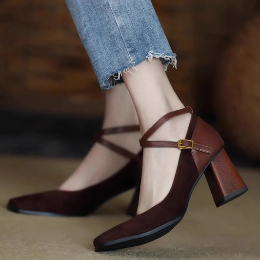 nvxiot New Vintage Super High Heels Mary Jane Shoes Women Ankle Buckle Platform Pumps Woman Round Toe Chunky Heeled Lolita Shoes