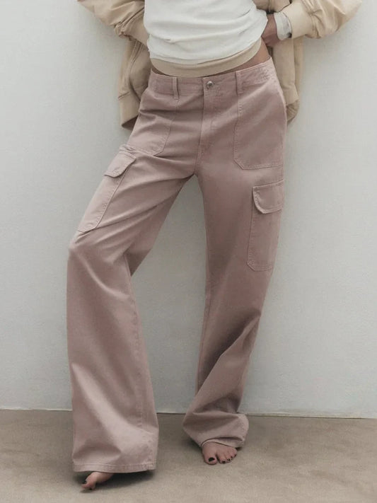 nvxiot New In Clothes For Women Pants Street Style Side Flap Pockets Cargo Pants High Waist Full Length Straight Leg Trousers