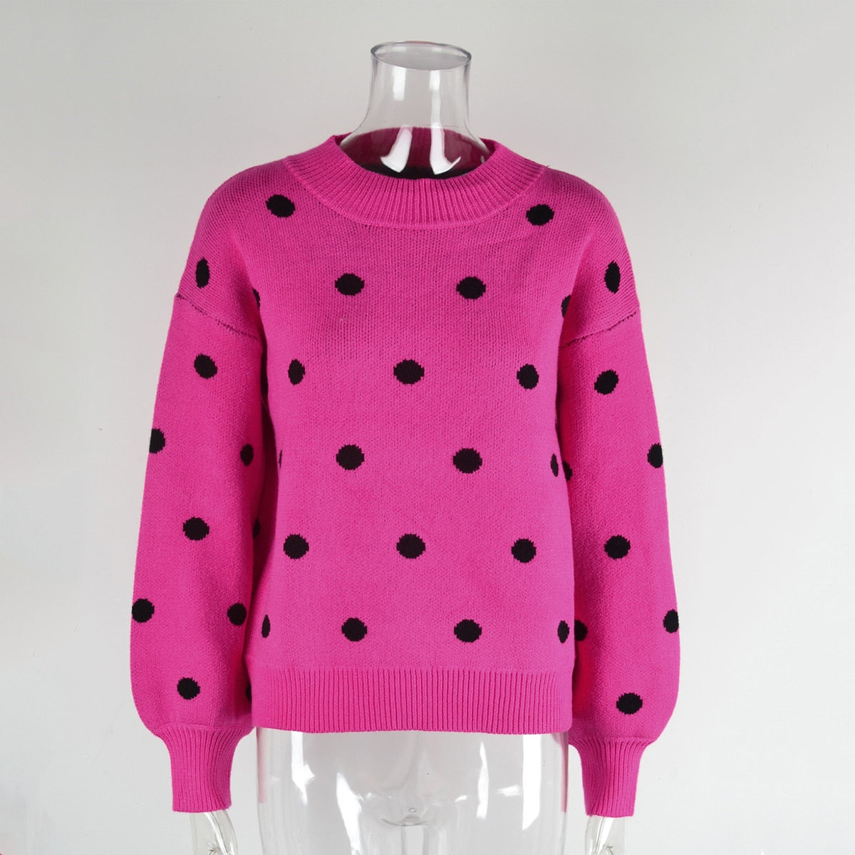 nvxiot Polka Dots O Neck Casual Sweater Women Autumn Winter White Casual Vintage Female Jumper Black Thick Retro Pullover