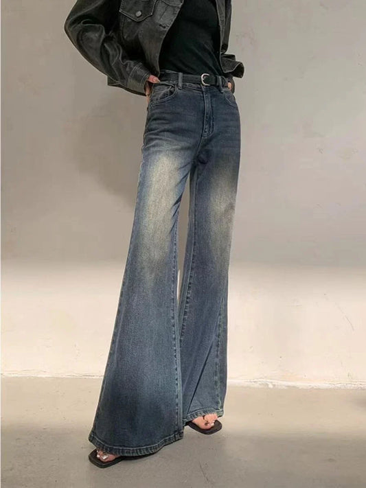 MQTIME  -   Y2k Blue Flare Jeans for Woman Vintage Wide Leg Denim Pants Female Full Length Baggy Pantalones Vaqueros Mujer Spring