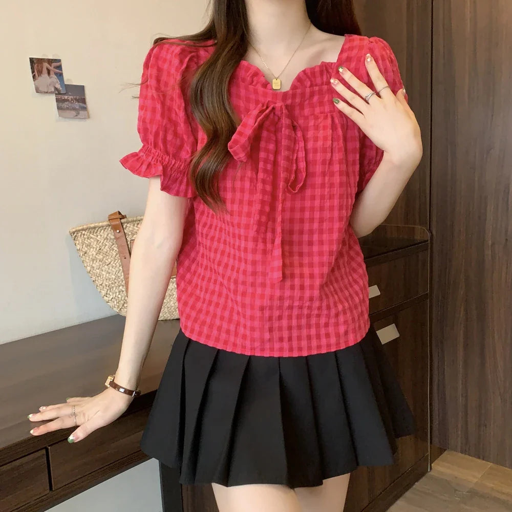 nvxiot  -   Mushroom edge versatile rose red cute chubby sister camisole tank top large women's shirt M-4XL 100kg Y2K