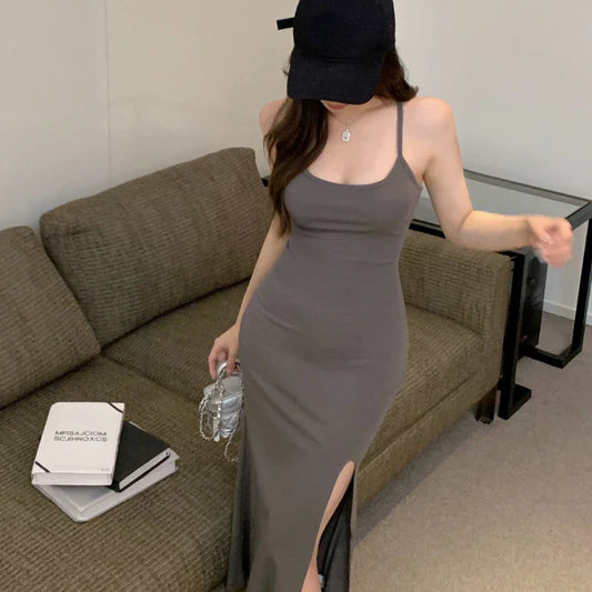 nvxiot-CLUB OUTFITS Backless Dresses Women Sexy Streetwear Simple Casual Korean Style Hotsweet New Summer Elegant Charming Mature Popular Slit Ins