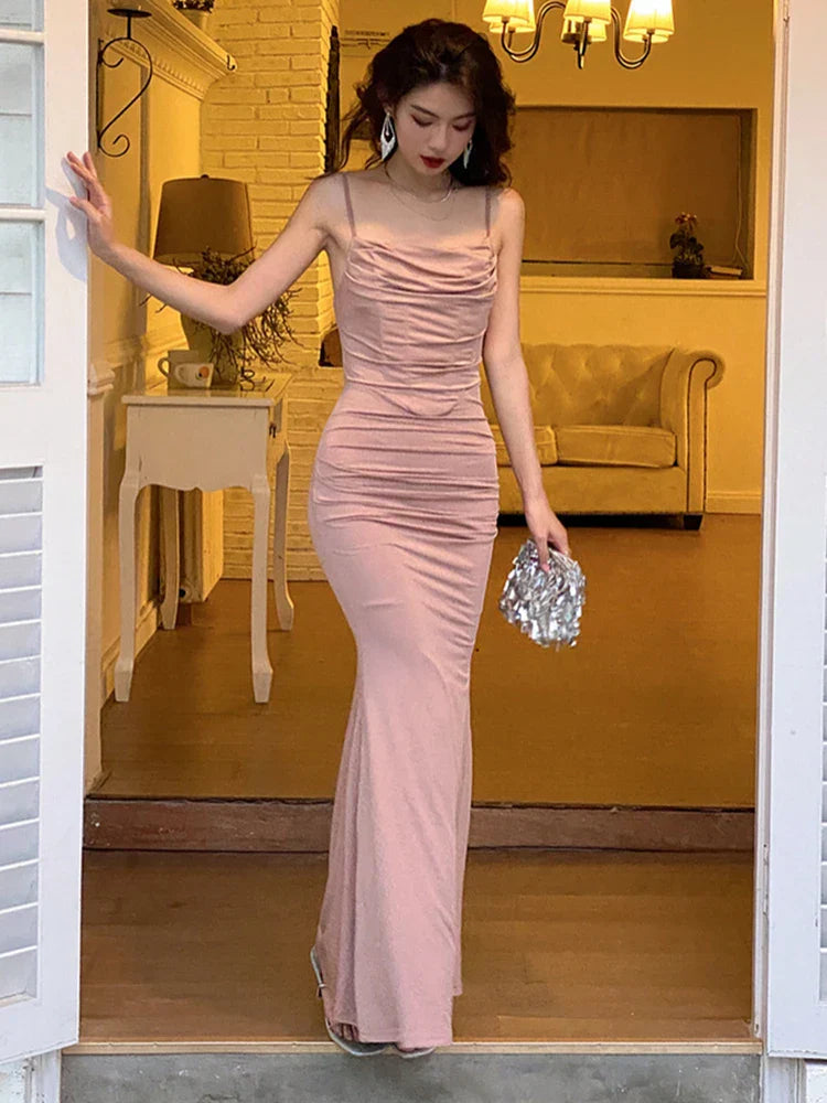 nvxiot-Fashion Elegant Dresses for Women Sleeveless Sexy Club Solid Spaghetti Strap French Party Evening Dress Female 2024 New Summer