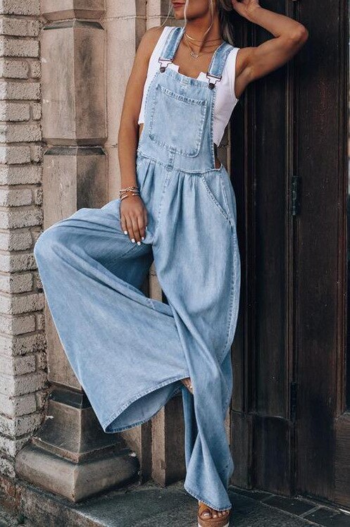 nvxiot Women's Denim Strap Cargo Pants Fashion Loose Side Pockets Sleeveless Denim Straps Mom Jeans Overalls for Women Goth Clothing