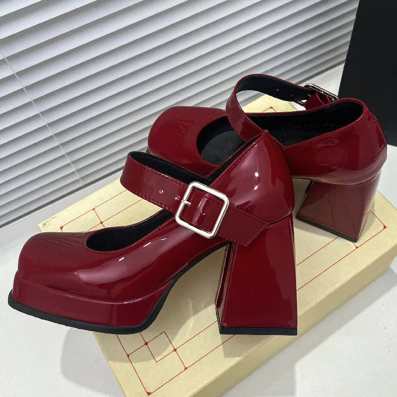 nvxiot Pink Black Red Heeled Women Pumps Mary Janes Shoes Square Toe White High Heels Female Working Party Dance Shoes 2024 Spring