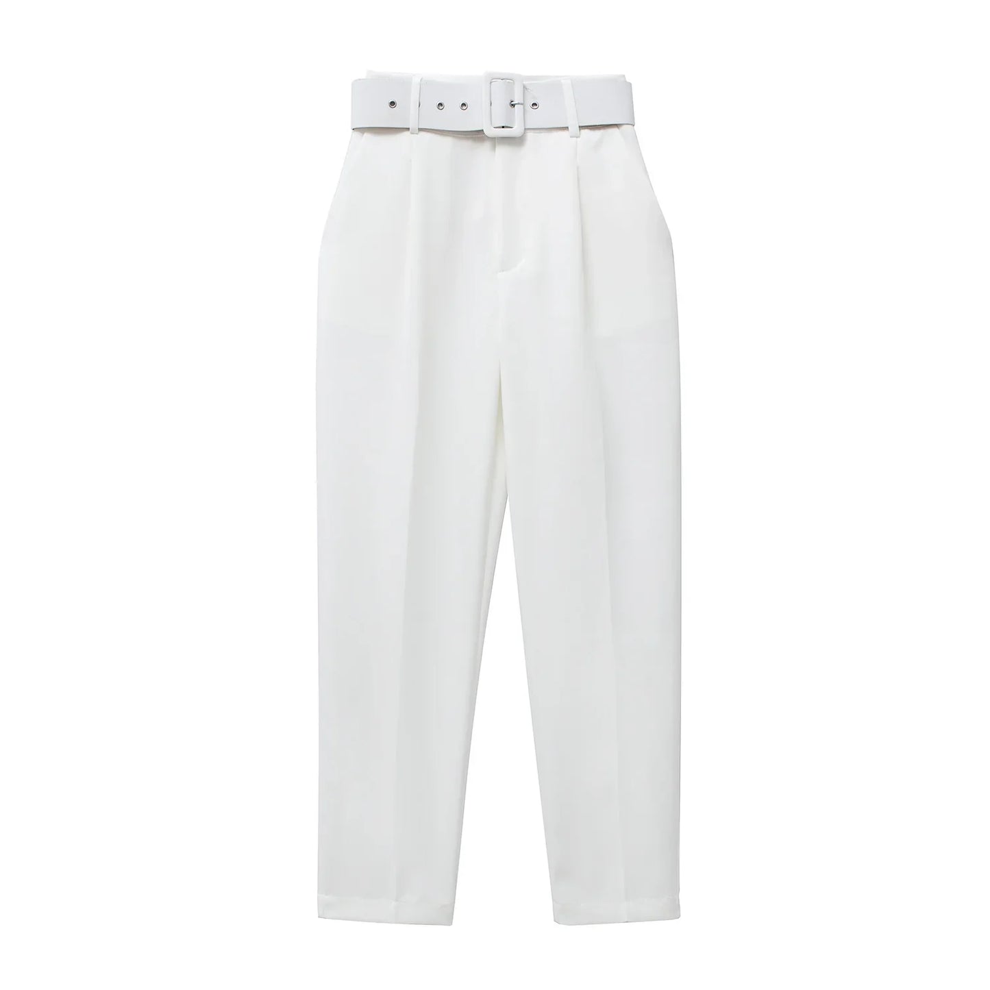 nvxiot Traf  Woman White Career Pant Office Lady Straight Pants Belt Casual Ankle Length Women Trousers Oem Female Suit Set