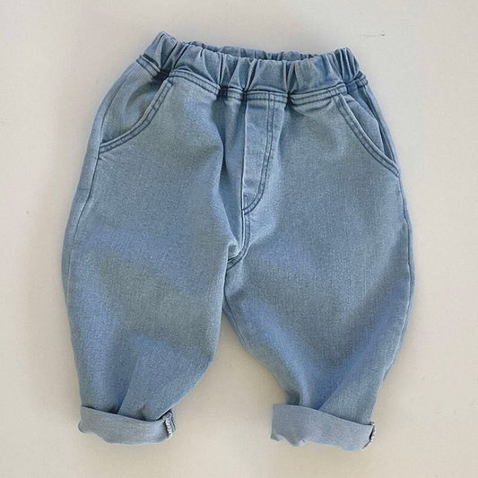 nvxiot Summer children's wear new boys' and girls' loose fashion jeans 0-3-year-old baby solid color casual pants