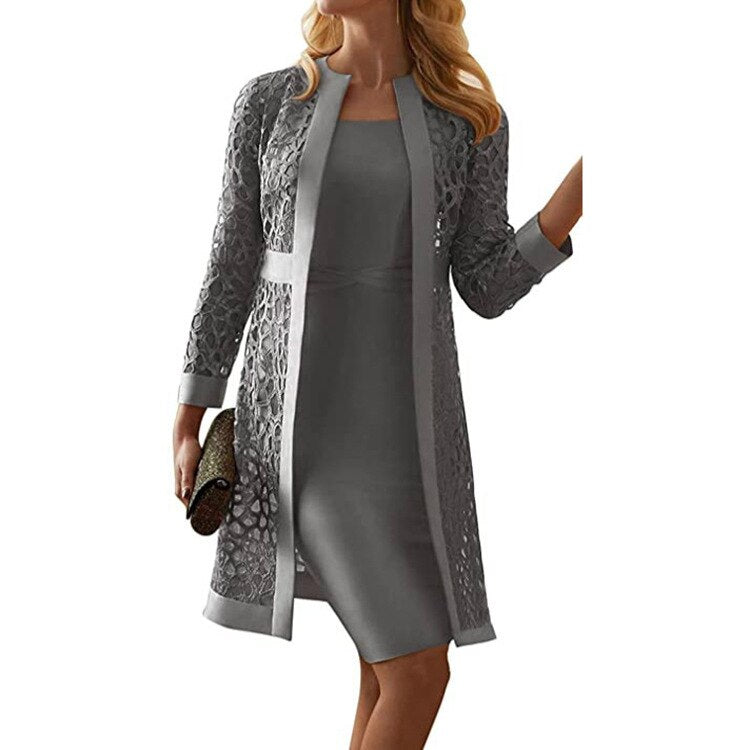 nvxiot Autumn Elegant Dress for Women Solid Color 2 Pieces Long Sleeve Office Robe Femme Dresses Woman Party Evening Vestidos De Mujer