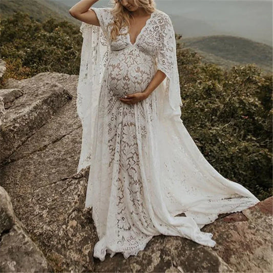 nvxiot  -  Boho Style Lace Maternity Dress For Photography Maternity Photography Outfit Maxi Gown Pregnancy Women Lace Long Dress