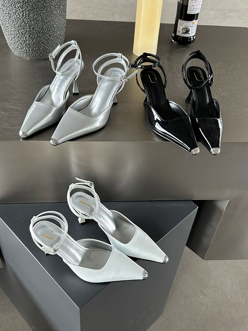 nvxiot Pointed Toe Women Sandals Black Silver White Summer Dress Shoes Thin High Heels Ankle Strap Party Pumps Wedding Sexy Pumps 35-39