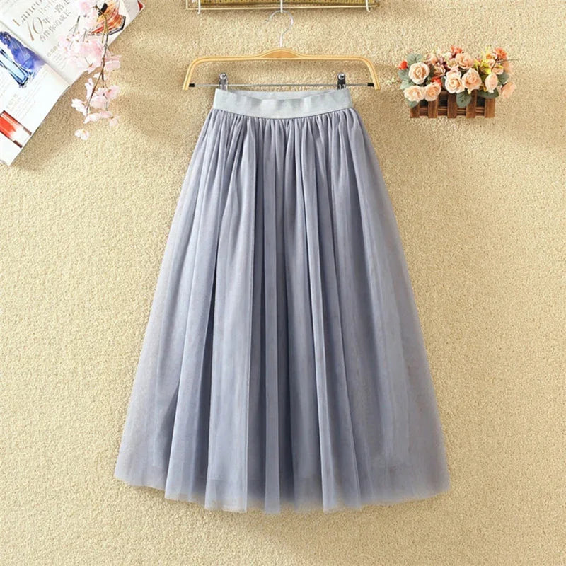 nvxiot stylish dress 2024 Vintage Elegant Skirt Women Streetwear Elastic High Waist Mesh Pleated Skirts Summer Korean A Line Office Ladies Skirt New