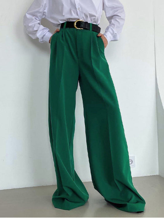 nvxiot Spring Autumn Elegant Blue Office Women'S Pants 2023 New Fashion Loose Ladies Trousers Casual High Waist Wide Pants for Women