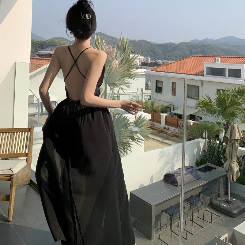 nvxiot-Elegant Black Long Bodycon Dress for Women Slim Sleeveless Fashion Backless Solid Party Evening Prom Dresses New Summer 2023