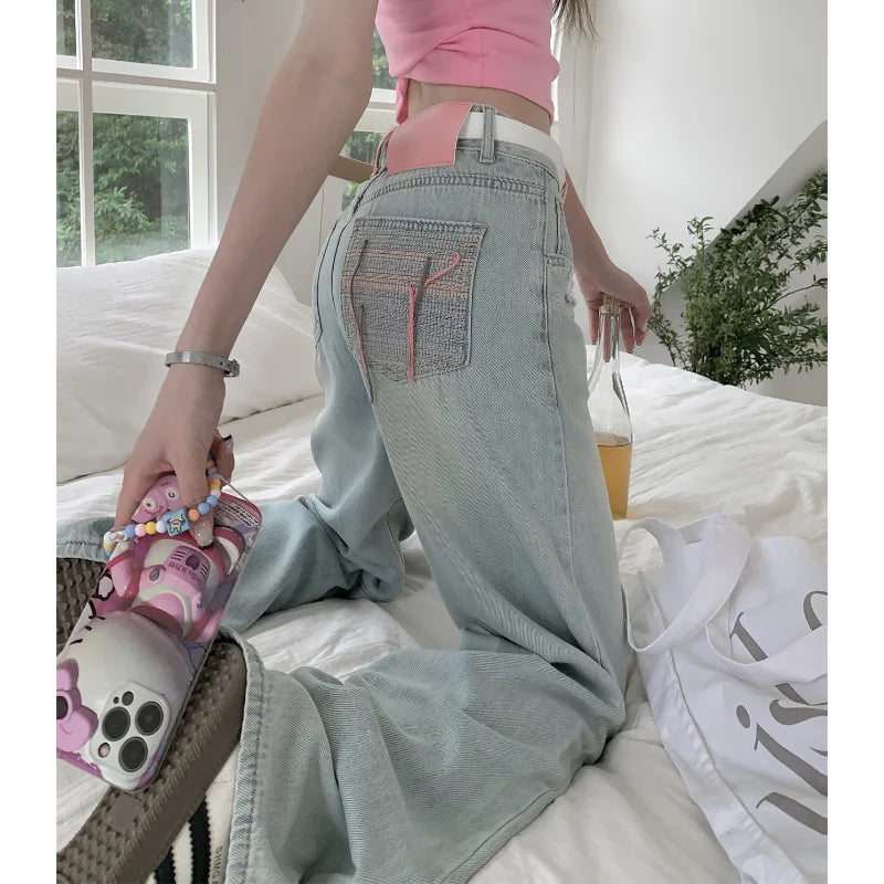 nvxiot Streetwear Hollow Hole Loose Casual Jeans Women Y2K Summer New High Waist Fashion Distressed Washed Wide Leg Pants