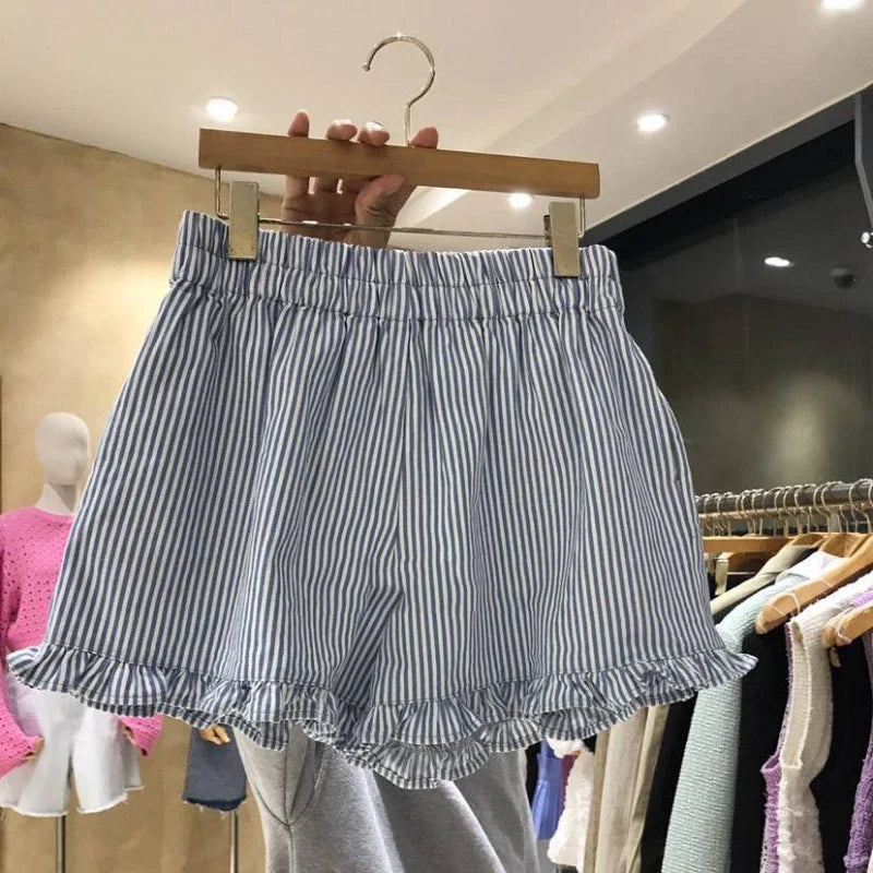 MQTIME  -  Summer Elastic Waist Color Block Striped Shorts Women's Casual Loose High Street Personality Simple Shorts Female Clothes