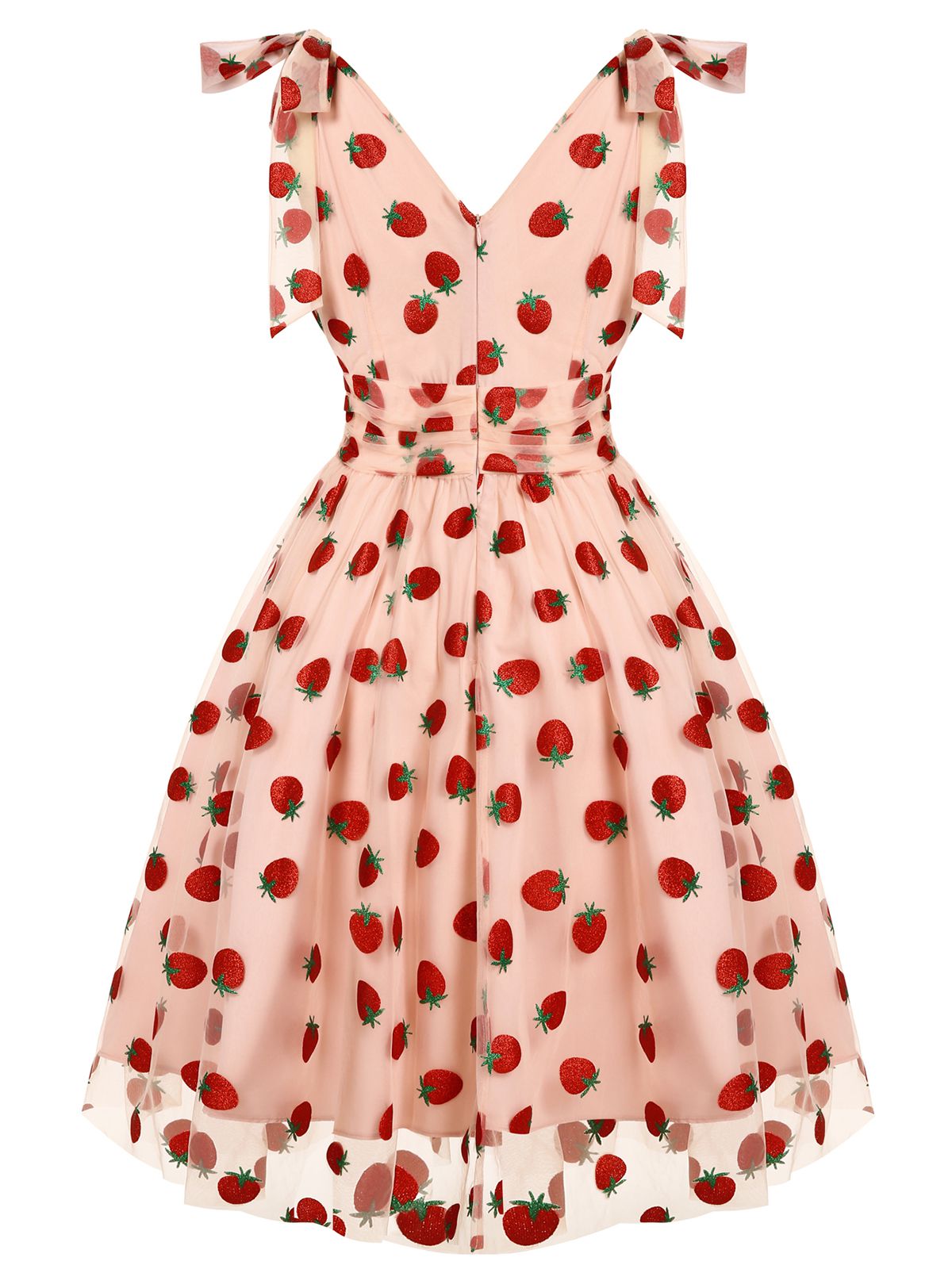 nvxiot Pink 1950s Strawberry Mesh Swing Dress