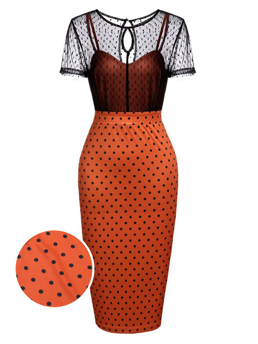 nvxiot Orange 1960s Illusion Bodycon Dress