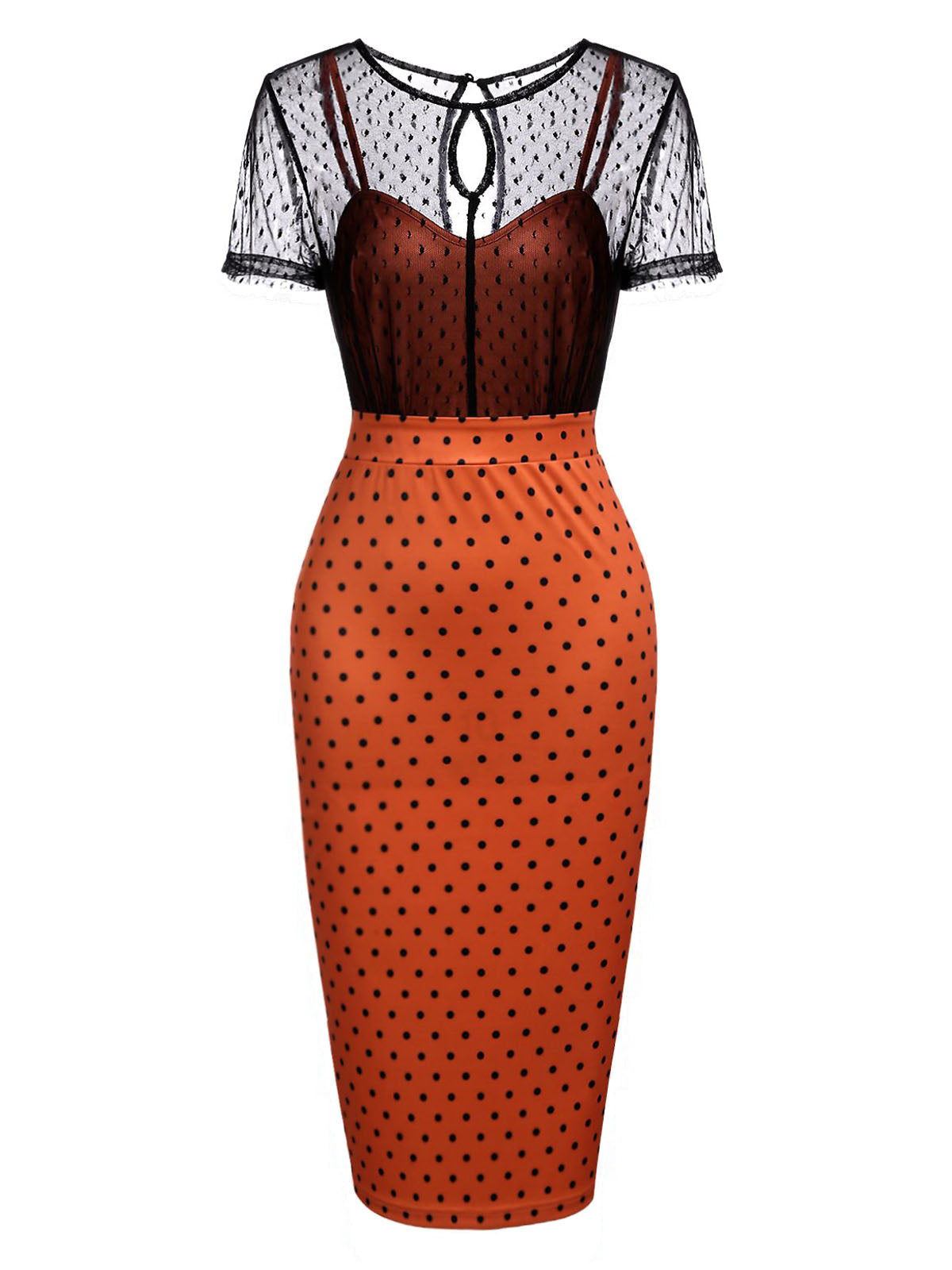 nvxiot Orange 1960s Illusion Bodycon Dress