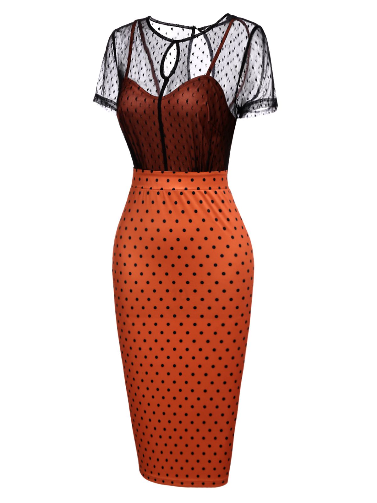 nvxiot Orange 1960s Illusion Bodycon Dress