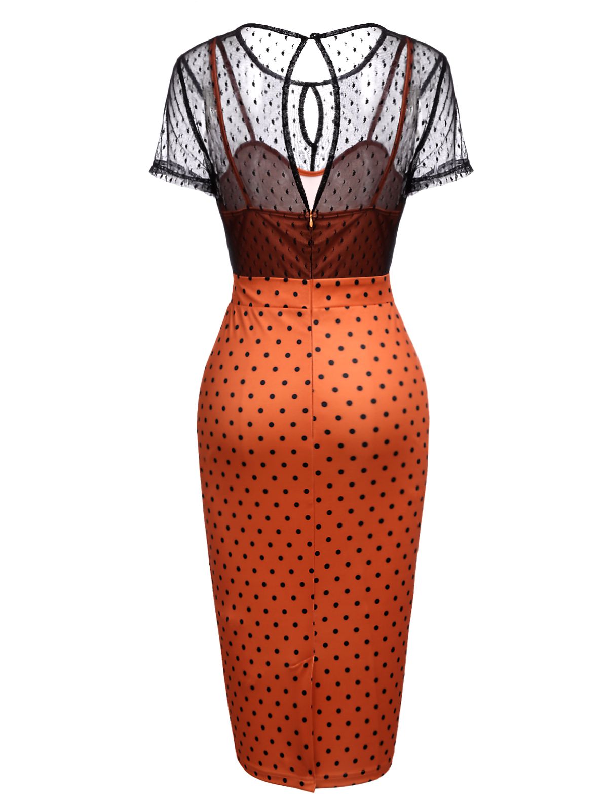 nvxiot Orange 1960s Illusion Bodycon Dress