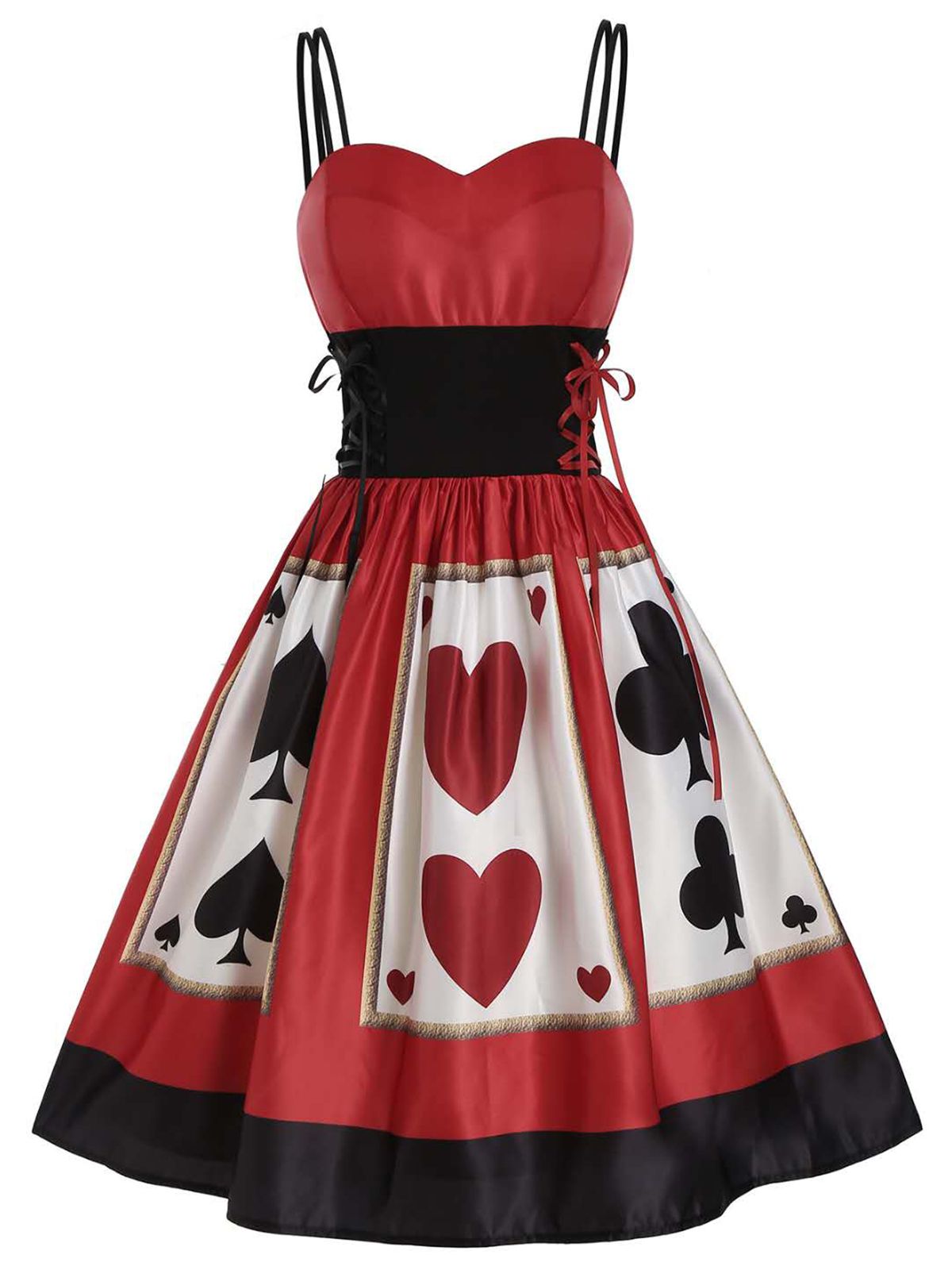 nvxiot Red 1950s Strap Poker Costume Dress