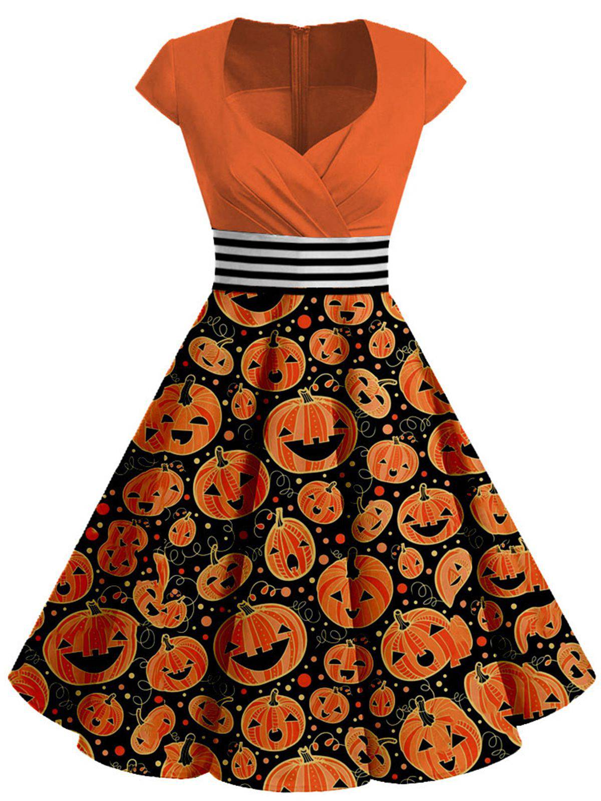 nvxiot [Plus Size] Orange 1950s Costume Dress