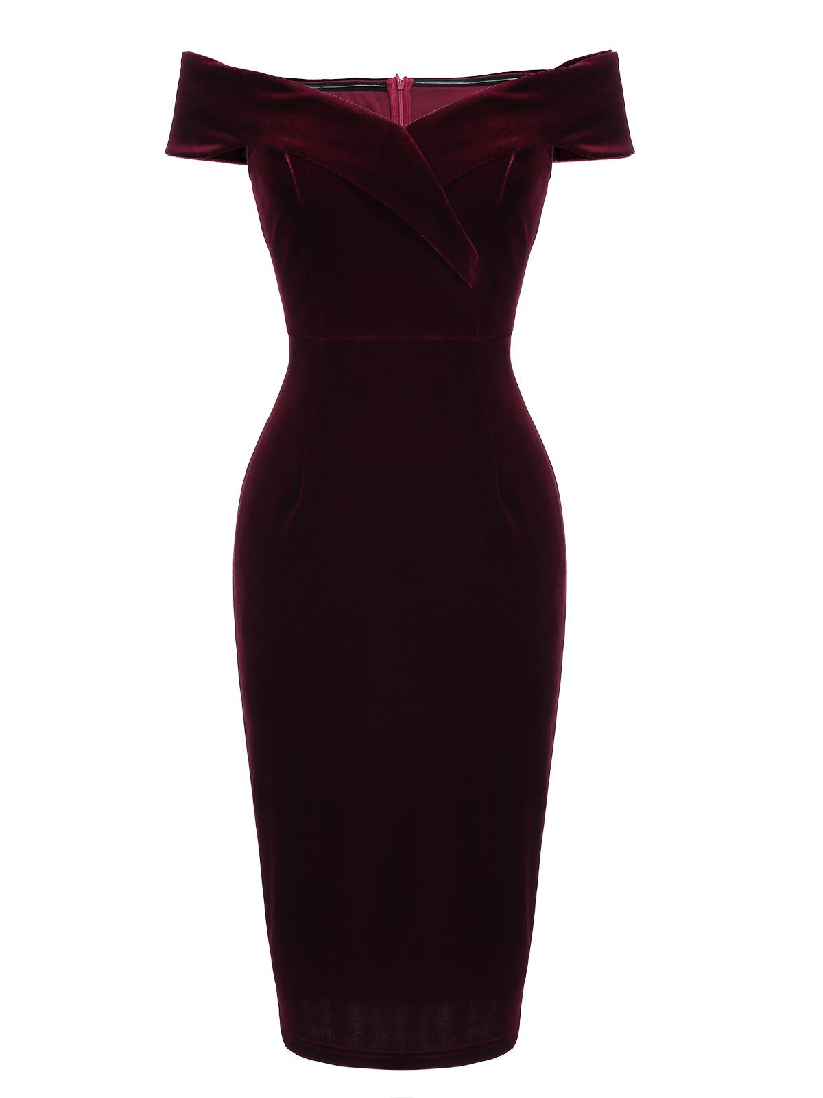 nvxiot Wine Red 1960s Velvet Bodycon Vintage Dress