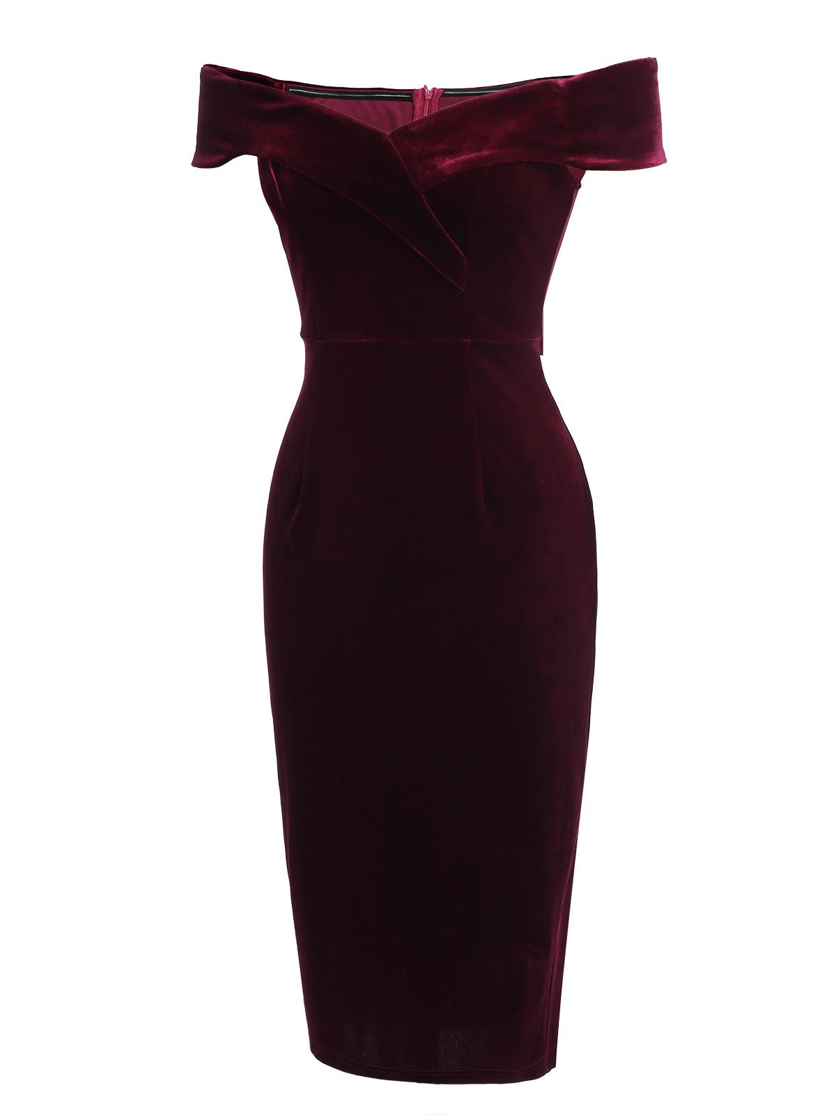 nvxiot Wine Red 1960s Velvet Bodycon Vintage Dress