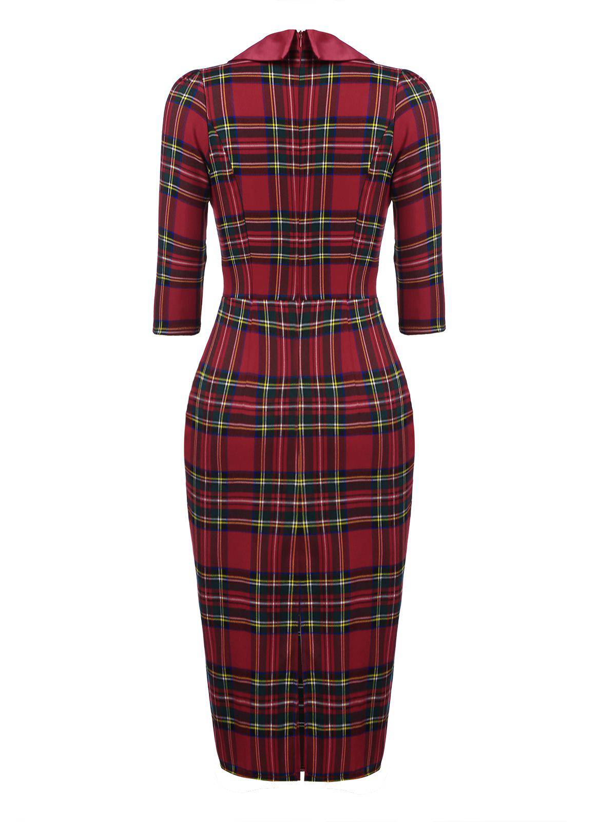 nvxiot Red 1960s Plaids Bodycon Dress