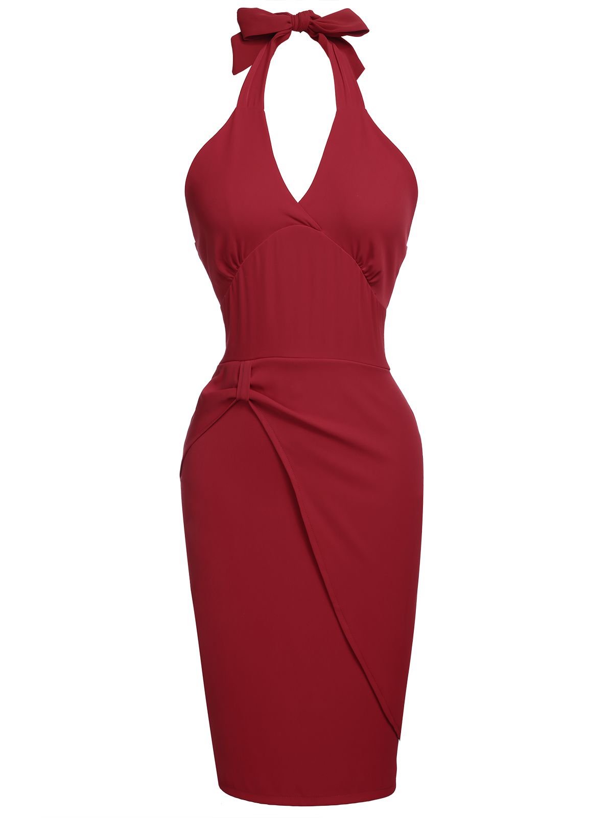 nvxiot Red 1960s Solid Halter Bodycon Dress