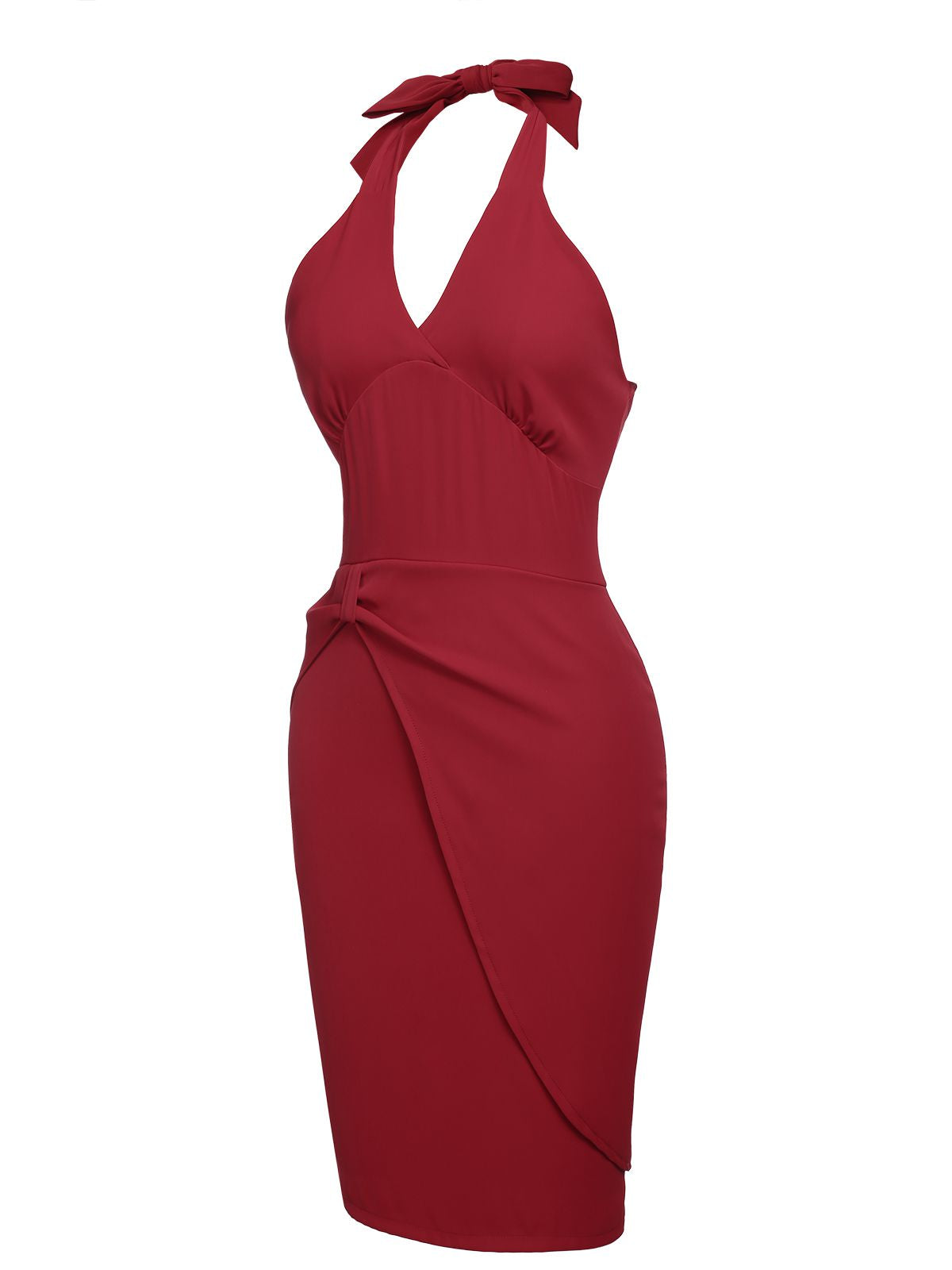 nvxiot Red 1960s Solid Halter Bodycon Dress