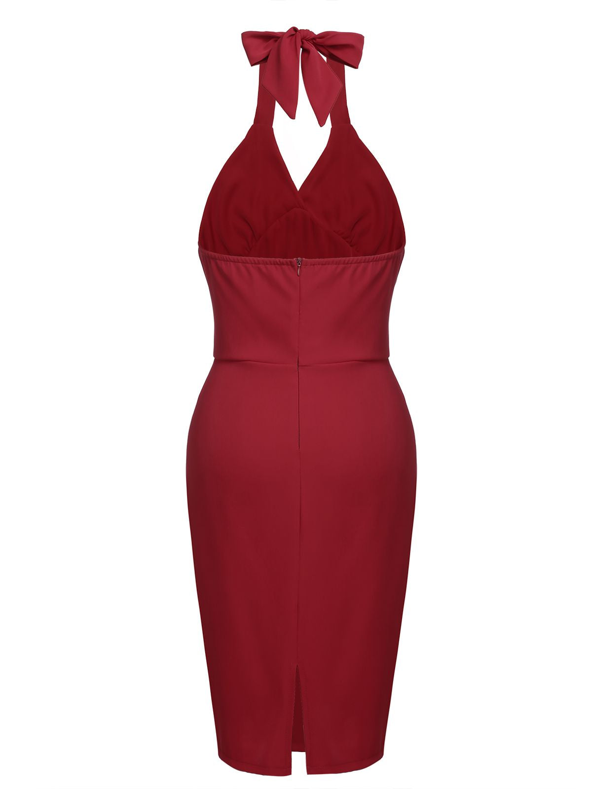 nvxiot Red 1960s Solid Halter Bodycon Dress