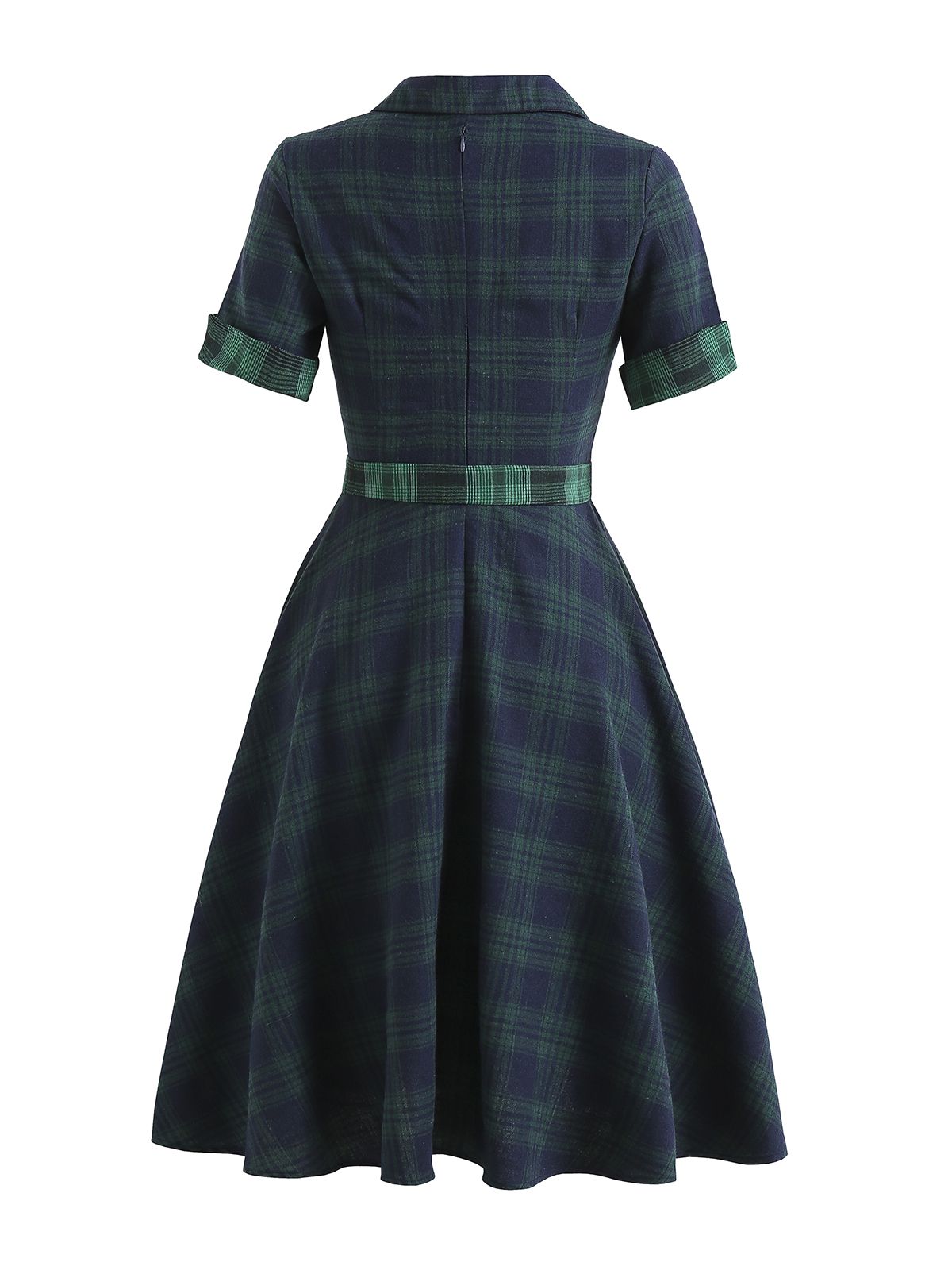 nvxiot Plaids 1950s Buttoned Belted Swing Dress