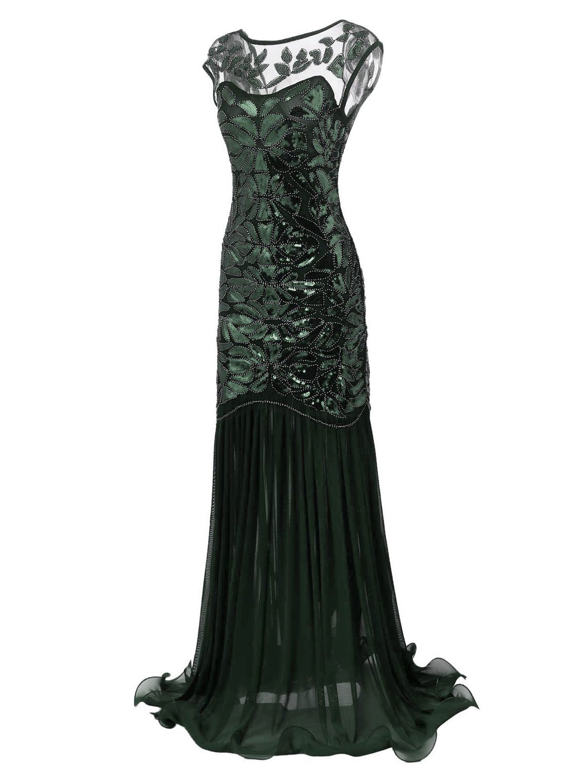 nvxiot [US Warehouse] Green 1920s Sequin Maxi Flapper Dress